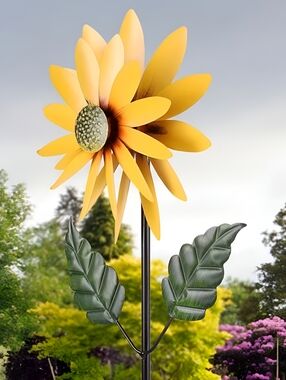 Beautiful double spinning metal Sunflower wind spinner, 37" x 10"